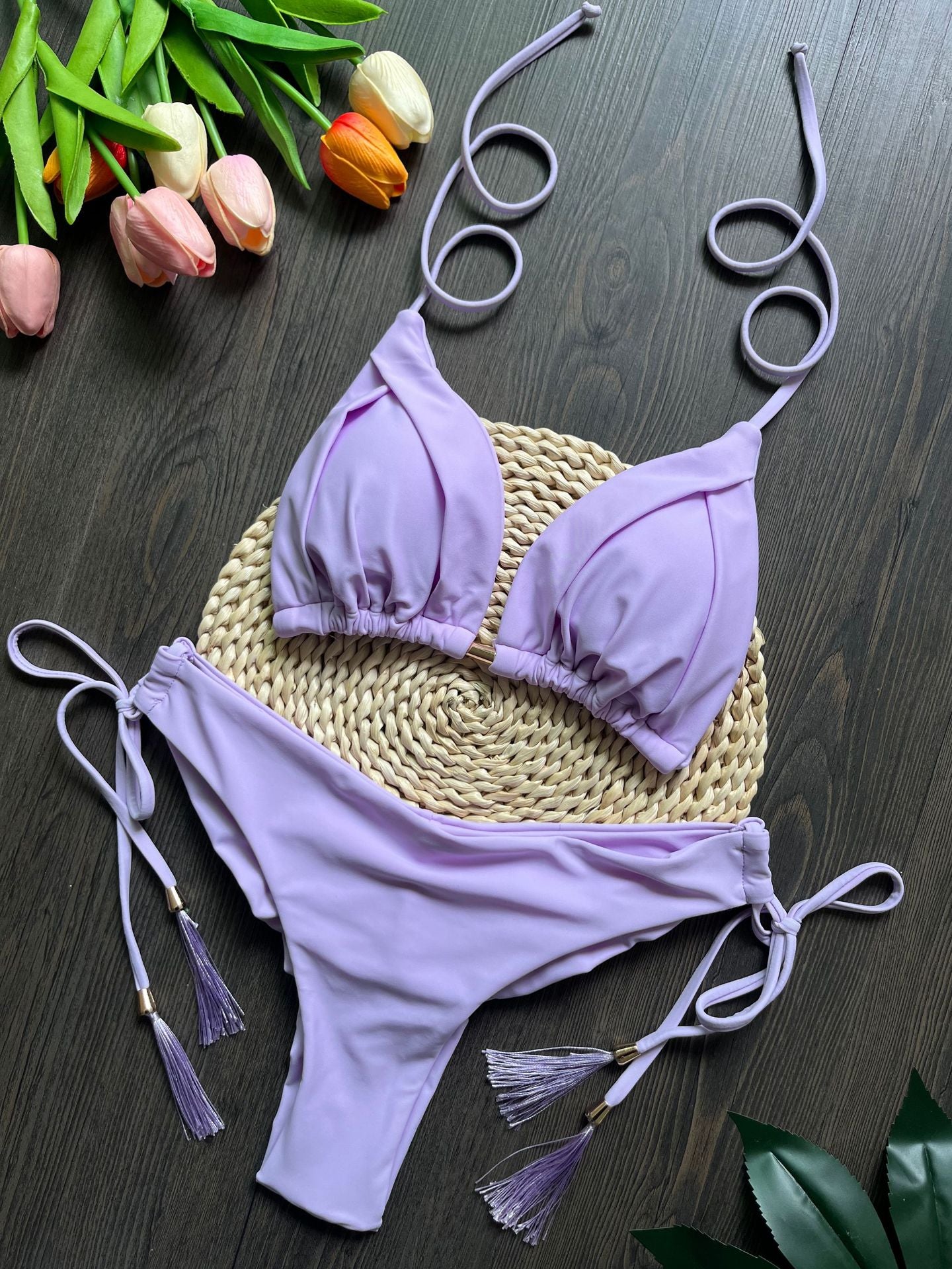 Tassel Solid Color Bikini Swimsuit Set Beach Sexy Women Swimsuit Bella Mia